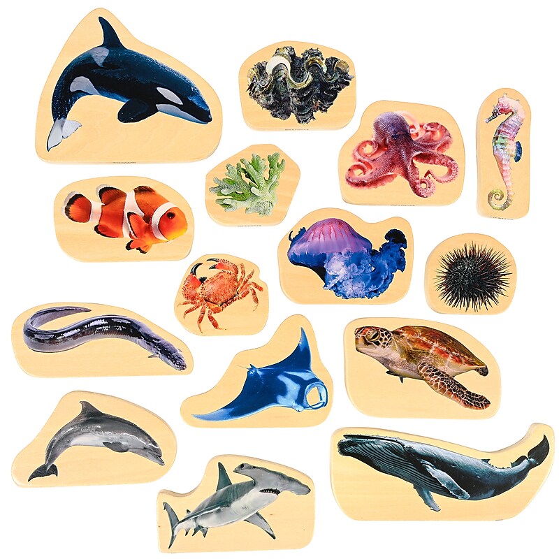 TickiT Wooden Sea Life Blocks, Multicolored, 15 Pieces/Set (CTU73566) image 1