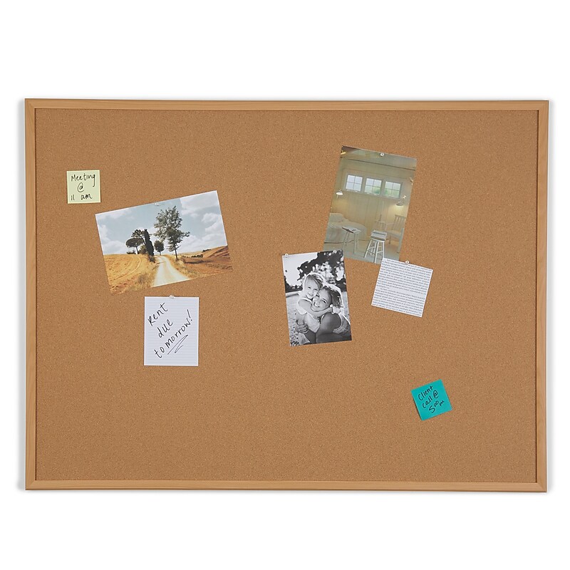 Staples Cork Bulletin Board, Oak Frame, 4' x 3' (ST52462-CC) image 1