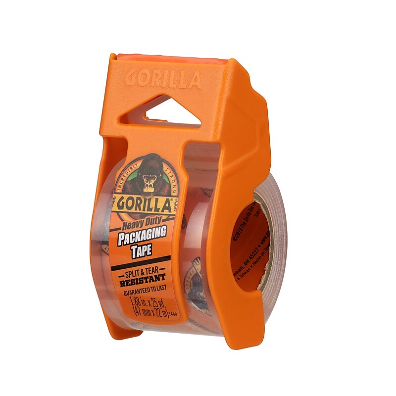 Gorilla Heavy Duty Packing Tape with Dispenser, 1.88" x 25 yds., Clear, 4/Pack (102680) image 1