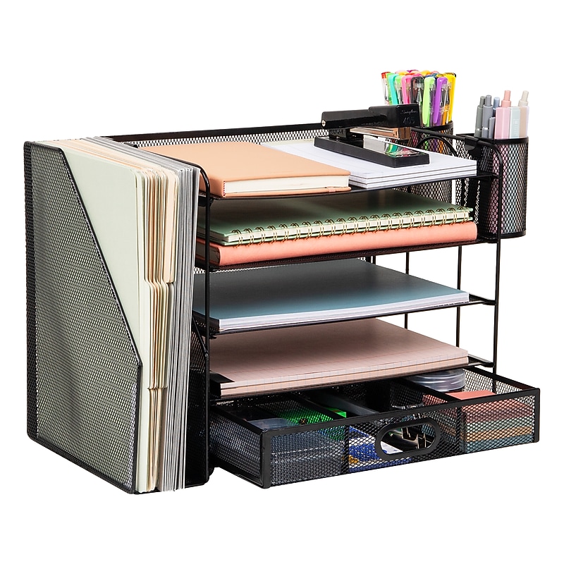 Mind Reader 3-Tier Metal Desk Organizer, Black (MAG5C-BLK) image 1