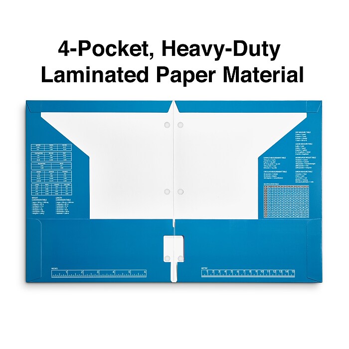 Staples 3-Hole Punched 4-Pocket Paper Presentation Folder, Blue