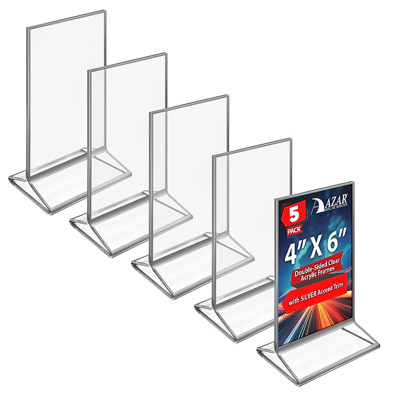 Azar Card Holder, Desktop/Countertop, Top/Side Loading Acrylic, 5/Pack (152792-SLV-5PK) image 1