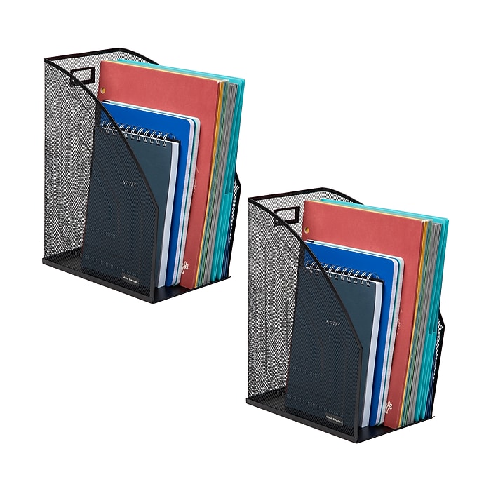 Mind Reader Vertical File Storage Desktop Organizer, Metal, Black