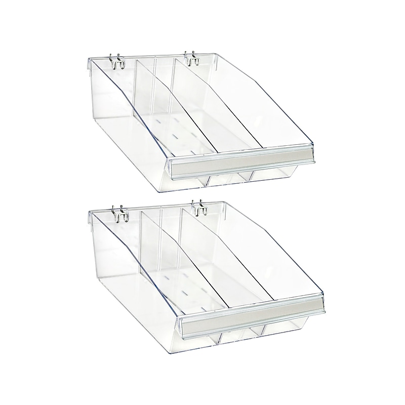 Azar 5.75" x 11.75" Pegboard 3-Compartment Medium Deep Bin Tray, Clear, 2/Pack (556130-M-DIV-2PK) image 1