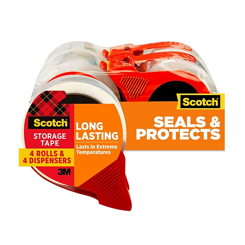 Scotch Moving & Storage Packing Tape with Dispenser, 1.88" x 38.2 yds., Clear, 4/Pack (3650S-4RD) image 1