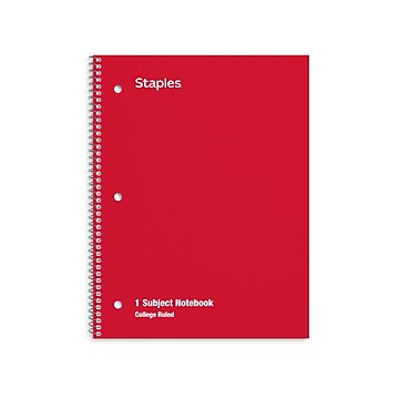 Staples® 1-Subject Notebook, 8" x 10.5", College Ruled, 70 Sheets, Assorted Colors (ST54891)