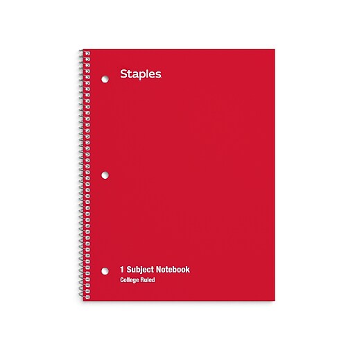 Staples® 1-Subject Notebook, 8 x 10.5, College Ruled, 70 Sheets, Assorted  Colors (ST54891)