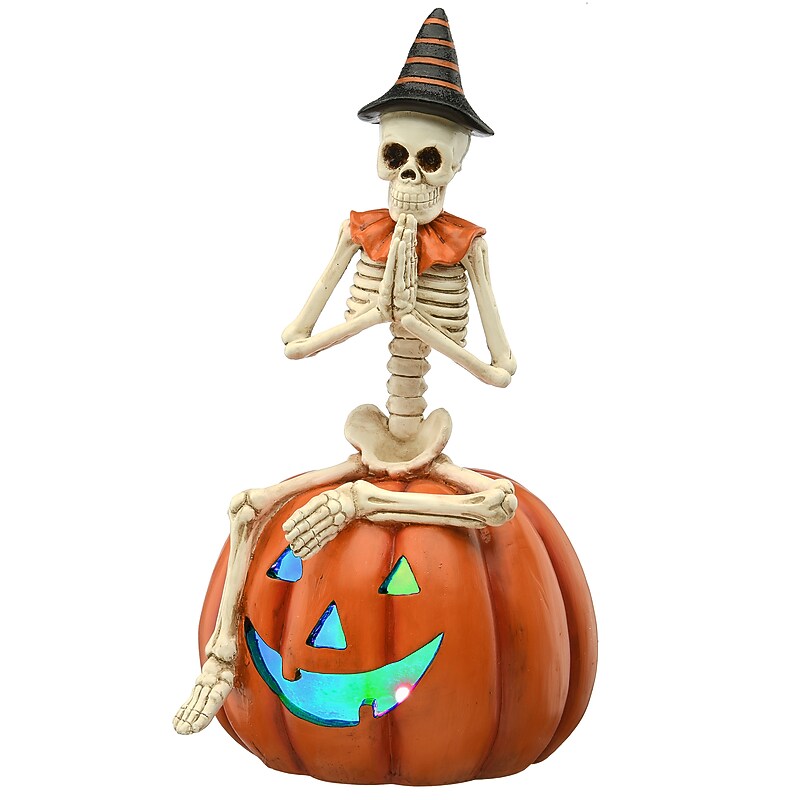 National Tree Company 12" Skeleton Sitting on Pumpkin (PG11-21106) image 1