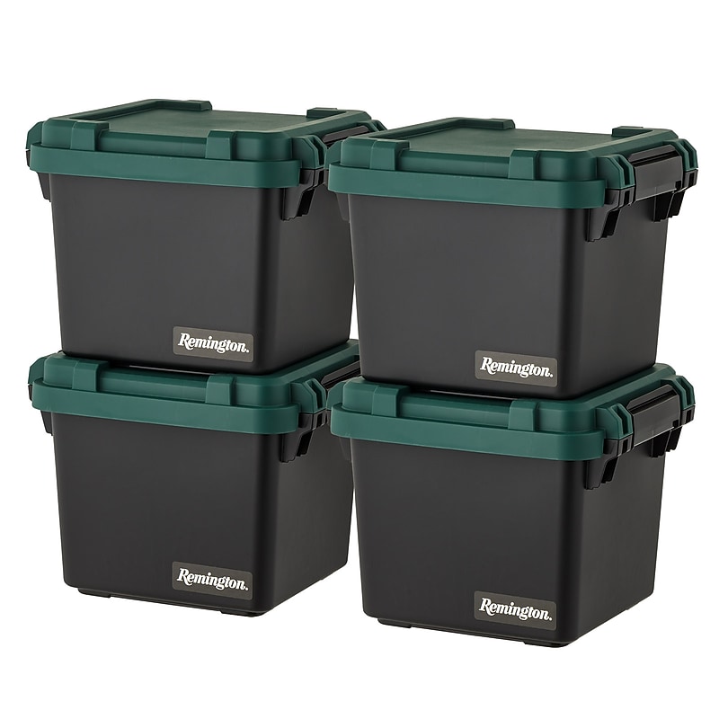 Iris Heavy Duty 30 Qt. Storage Bin with Latching Lid, Plastic, Black, 4/Pack (500343) image 1