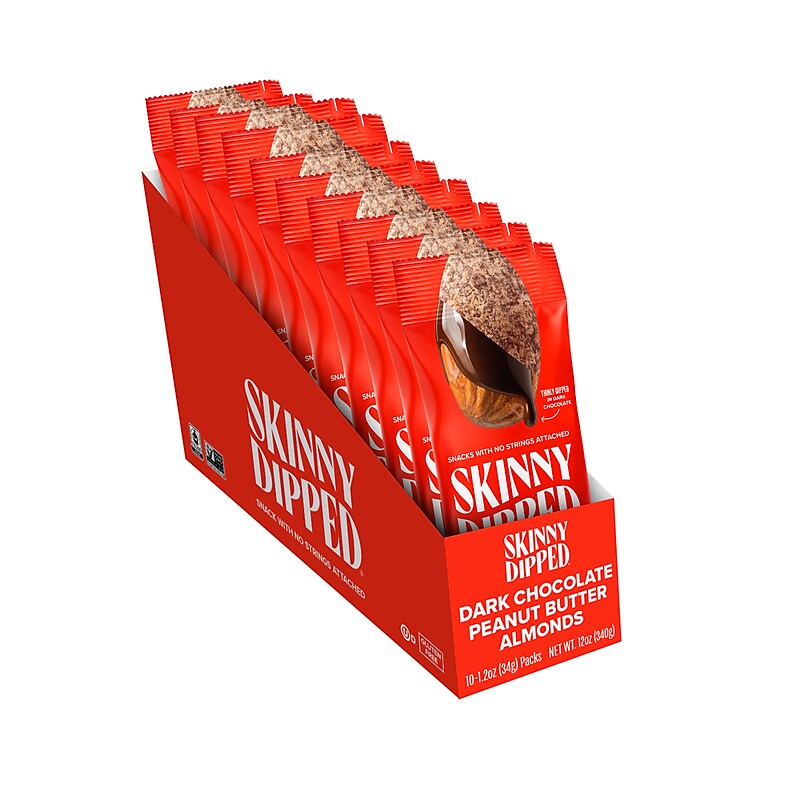 SKINNYDIPPED ALMONDS Lightly Salted Dark Chocolate Peanut Butter Covered Almonds, 1.2 oz., 10/Box  (EDT00838) image 1