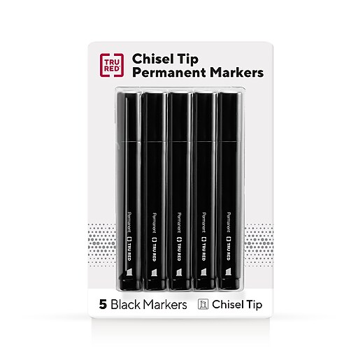 TRU RED™ Tank Permanent Markers, Chisel Tip, Black, 5/Pack (TR54523) Staples