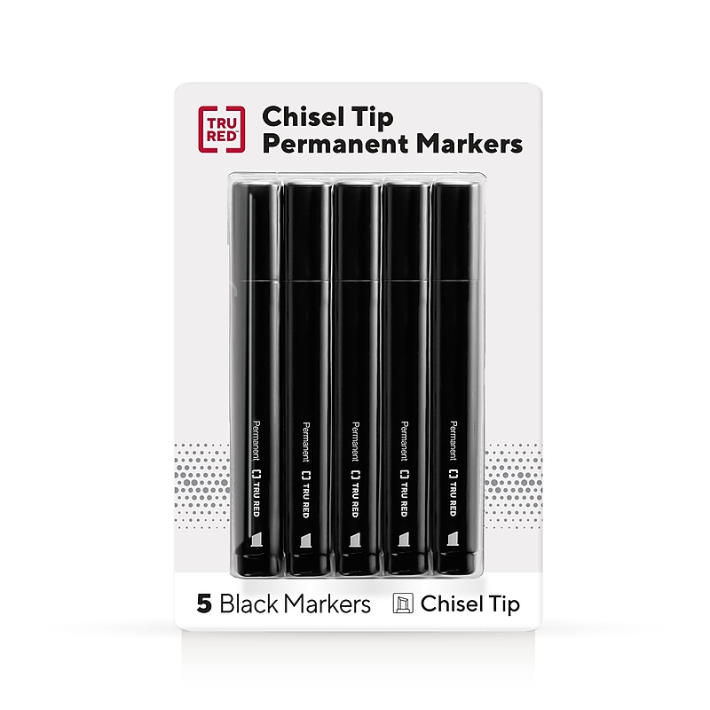 TRU RED™ Tank Permanent Markers, Chisel Tip, Black, 5/Pack (TR54523) image 1
