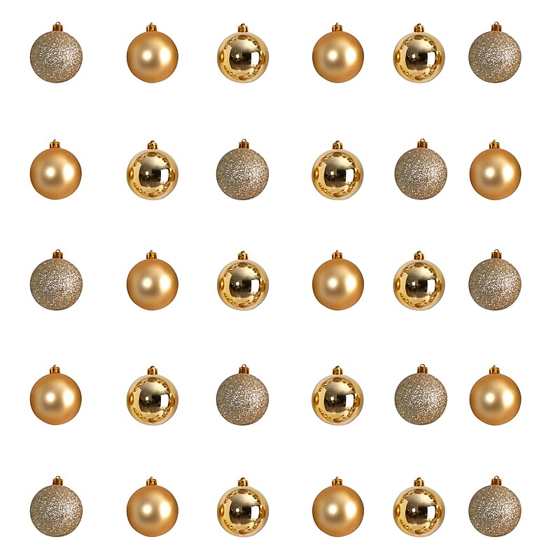 Nearly Natural Holiday Christmas Gold Shatterproof Ornament Set, 2.5", 30/Set (D1055-GL) image 1