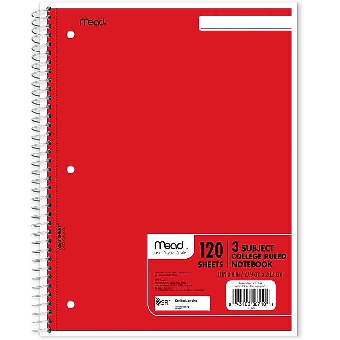 Mead Spiral 3-Subject Notebooks, 8.5