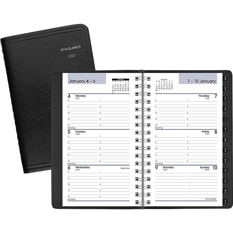 2027 AT-A-GLANCE DayMinder 3.5" x 6" Weekly Appointment Book Planner, Faux Leather Cover, Black (G250-00-27) image 1