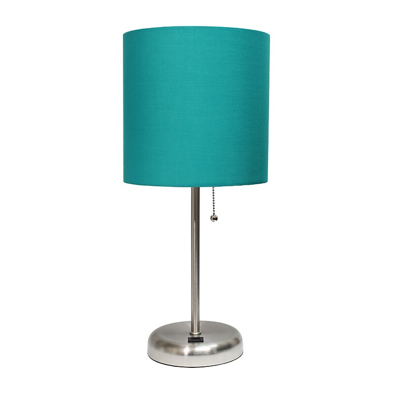 Creekwood Home Oslo 19.5" LED Table Lamp with USB Port, Brushed Steel/Teal Shade (CWT-2012-TL) image 1