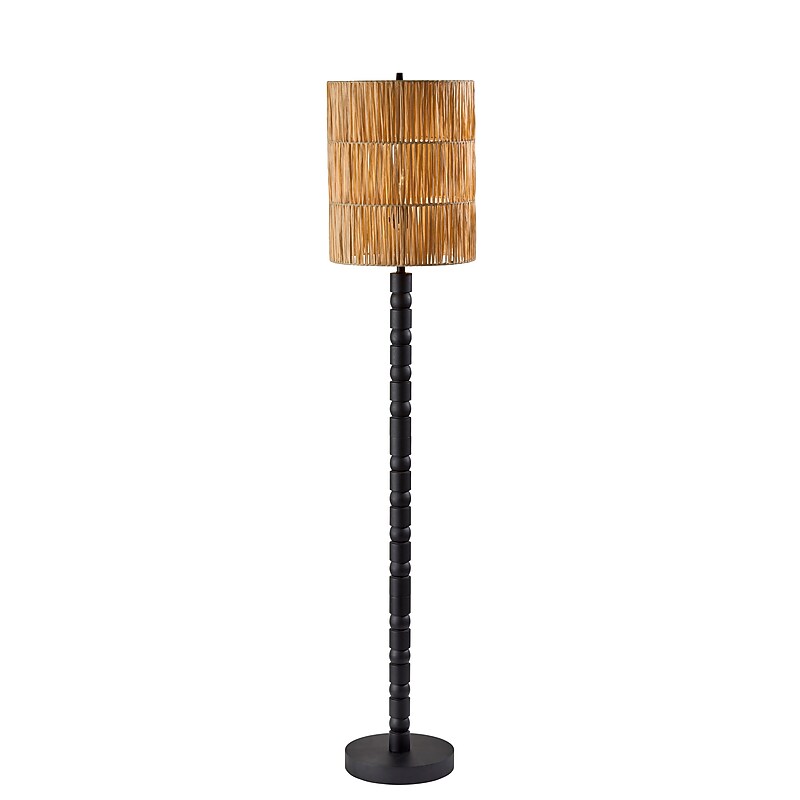 Adesso Norfolk 63"H Black Floor Lamp with Woven Paper Raffia Shade (4356-01) image 1
