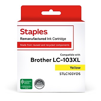 Staples Remanufactured Yellow High Yield Ink Cartridge Replacement for Brother (TRLC103YDS/STLC103YDS)