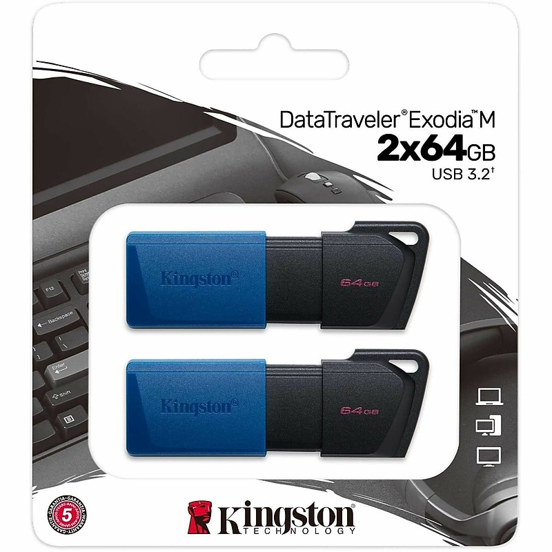 Kingston DataTraveler Exodia M 64GB USB 3.2 Type A Flash Drive, Black, 2/Pack (DTXM64GB2P) image 1