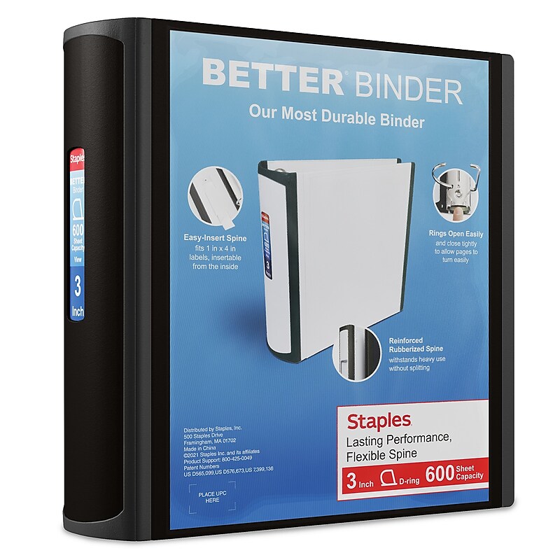 Staples Heavy Duty 3" 3-Ring Better Binder, D-Ring, Black (ST55888-CC) image 1