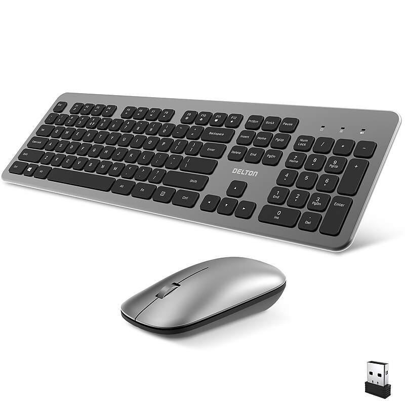 Delton K100 Wireless Slim Computer Keyboard and Mouse Combo, Silver (DKML100-WB) image 1