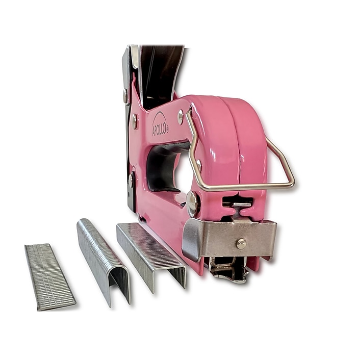 Apollo Tools Stapler with Power Adjustment Knob, Pink/Black