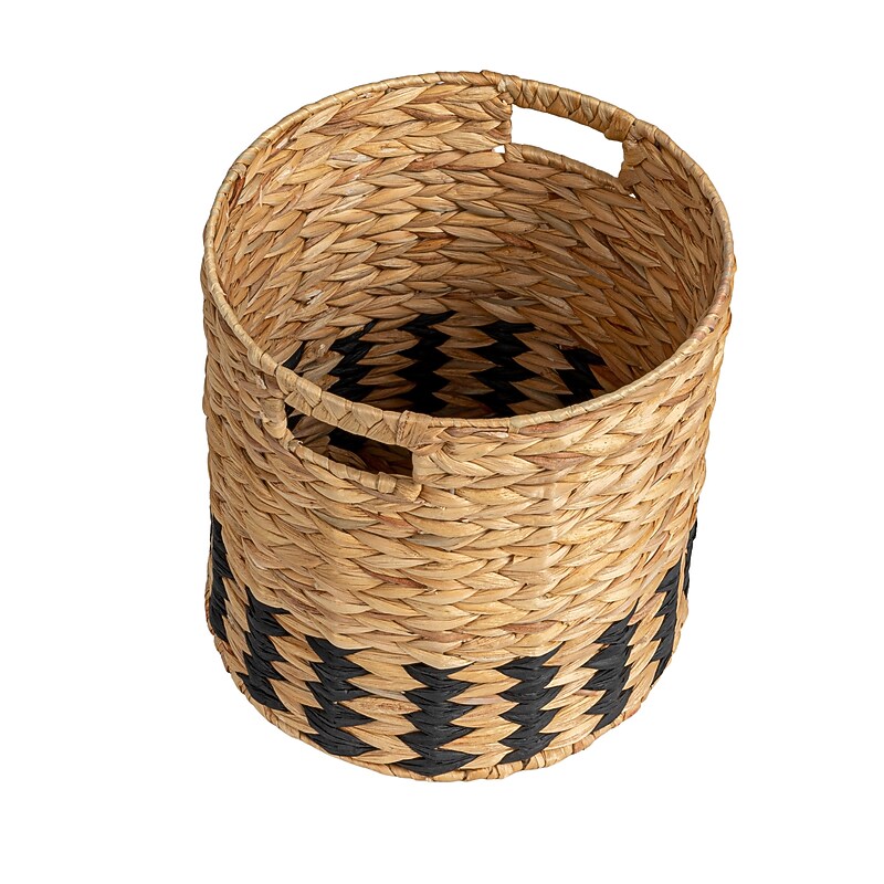 Household Essentials Natural Water Hyacinth and Paper Basket, Natural/Black (HE1232) image 1