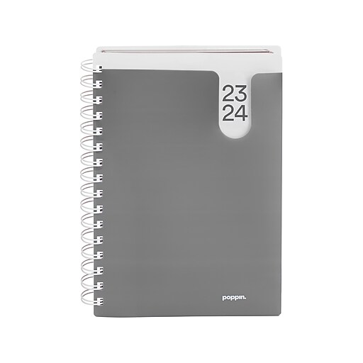 20232024 Poppin 6" x 8.5" Academic Weekly & Monthly Planner, Dark Gray