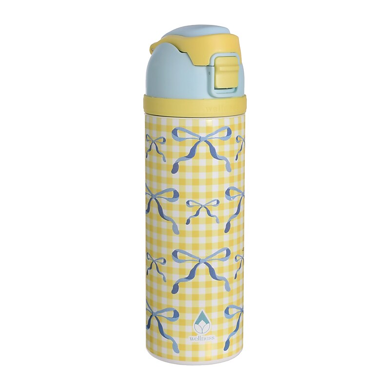 wellness Sunshine Ribbons Stainless Steel Double Wall Insulated Water Bottle, 24 oz., Yellow/Blue (425941) image 1