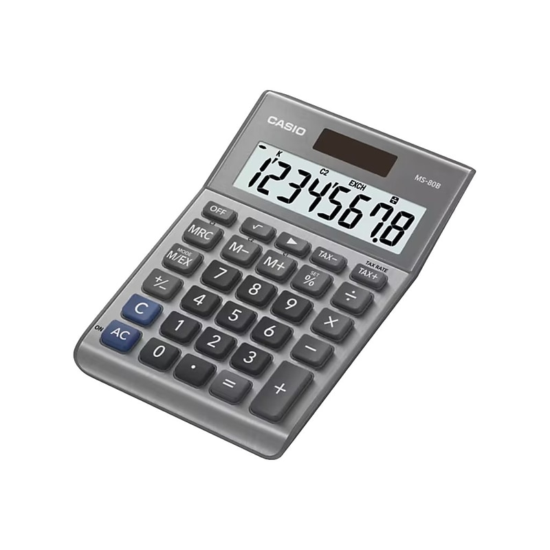 Casio MS-80B 8-Digit Battery & Solar Basic Calculator, Silver (MS80B-SR) image 1