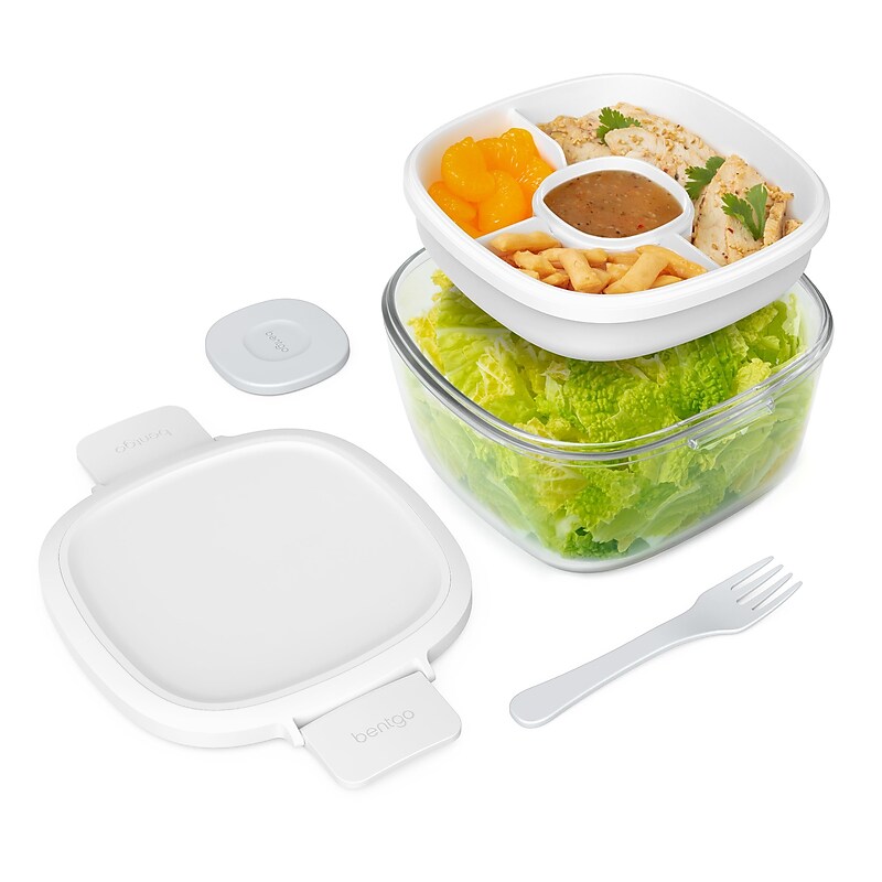 bentgo All-in-One Salad Container, 5-Compartment, White, 61 oz. (BGLASSAL-W) image 1