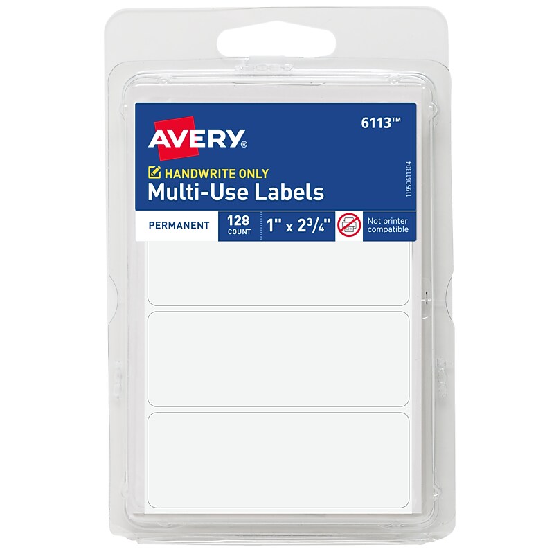 Avery Multi-Use Permanent Labels, 1" x 2.75", White, 128 Labels/Pack (6113) image 1