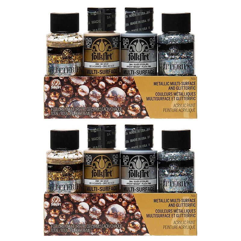 FolkArt Multi-Surface Acrylic Paint Set, 2oz., Glitterific Dazzle, 4/Pack, 2 Packs/Bundle (FLK7500-2) image 1