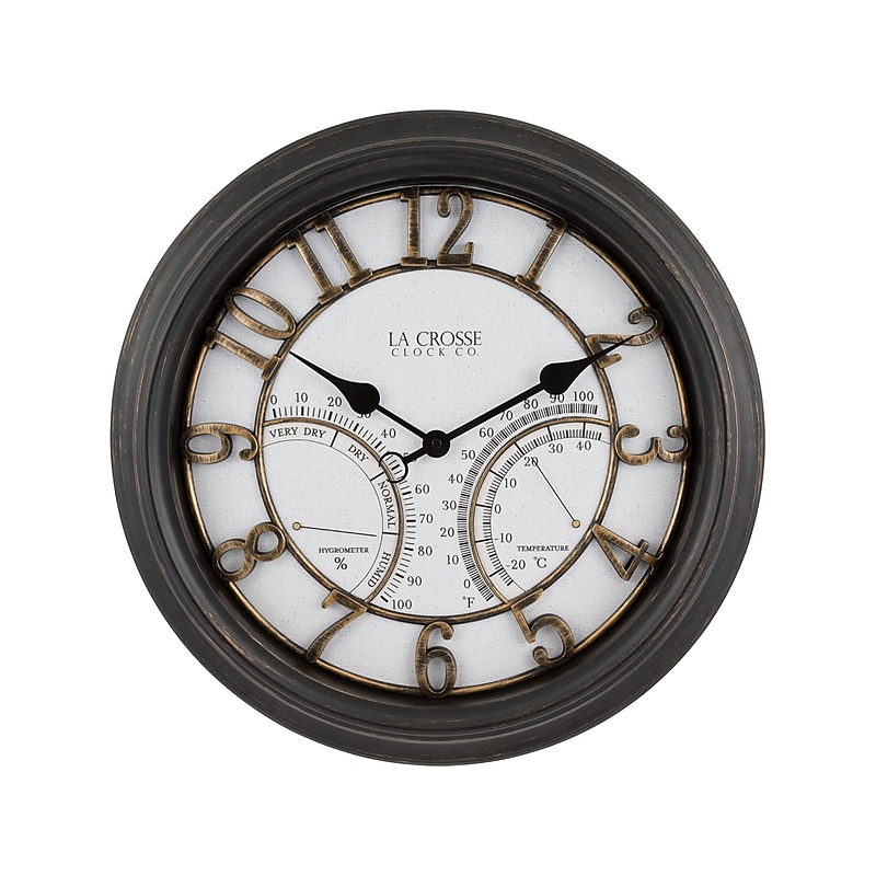 La Crosse Technology Indoor/Outdoor Silent Analog Quartz Wall Clock with Thermometer and Hygrometer, 19.7"Dia. (404-4450) image 1