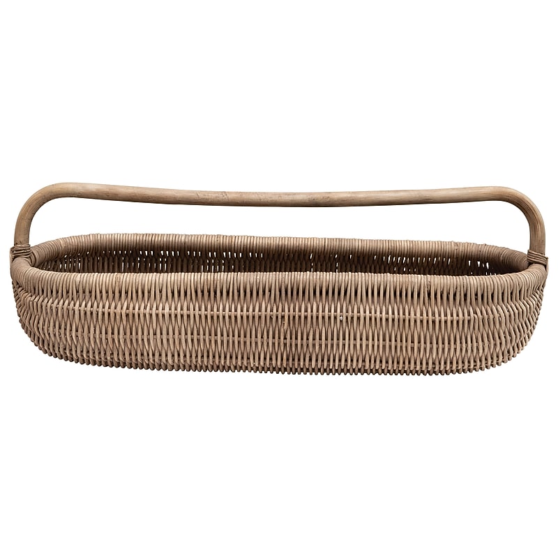 Storied Home Handwoven Rattan Basket with Handle, Natural (DF3788) image 1