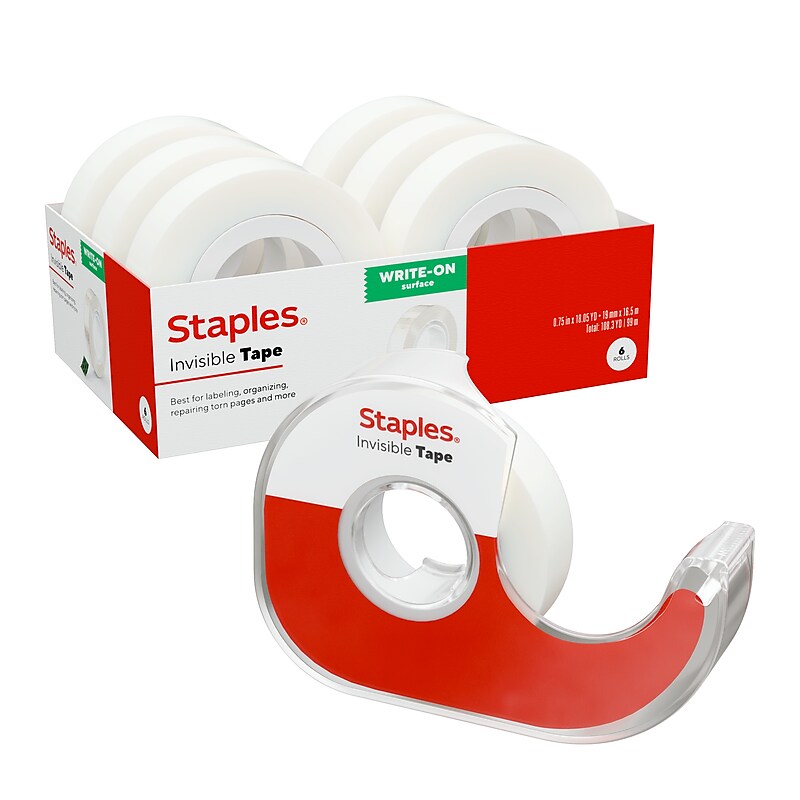 Staples Invisible Tape with Dispenser, 3/4" x 18.05 yds., 6 Rolls/Pack (ST62851) image 1