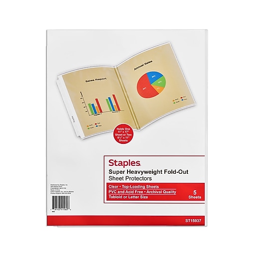 Staples Heavyweight Sheet Protectors, 11" x 17", Clear, 5/Pack (15937