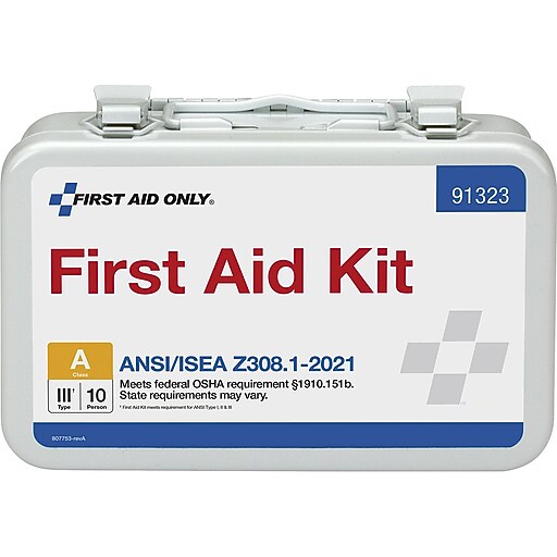 First Aid Only Metal First Aid Kit, ANSI 2021 Class A, 10