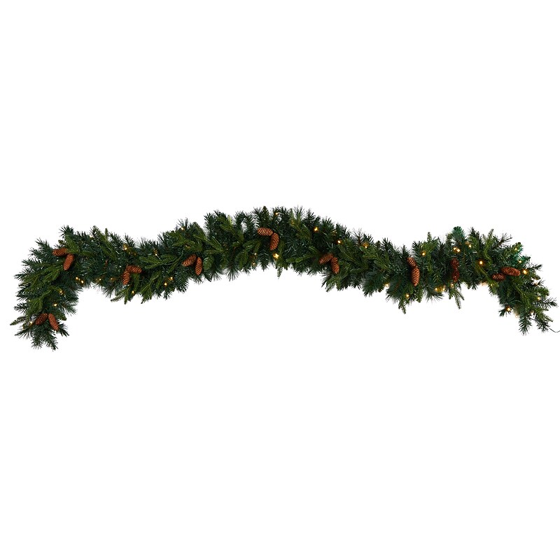 Nearly Natural 9-ft Mixed Pines and Pinecones Extra Wide Artificial Christmas Garland with 286 Branches and 70 Warm White LEDs image 1