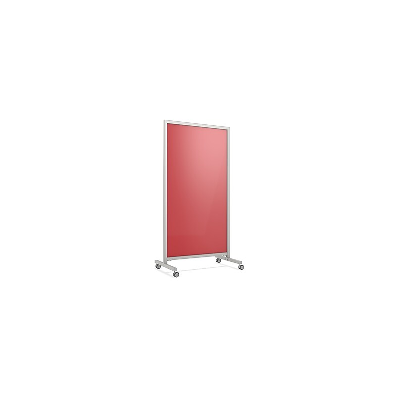 Ghent EZ Magnetic Glass Mobile Dry-Erase Whiteboard, Aluminum Frame, 75"H x 38"W (EZ1MA7538RS) image 1