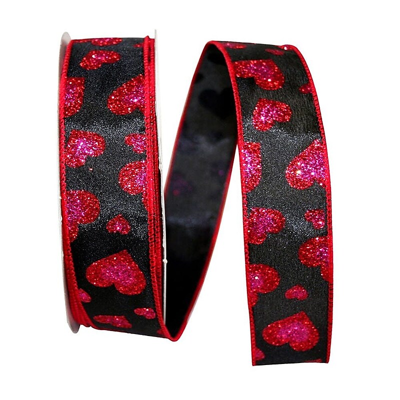 JAM Paper Glitter Hearts Ribbon, Black/Red (52640340719) image 1