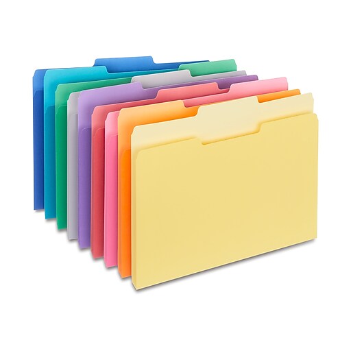 Staples® File Folders, 1/3Cut Tab, Letter Size, Assorted Colors, 100