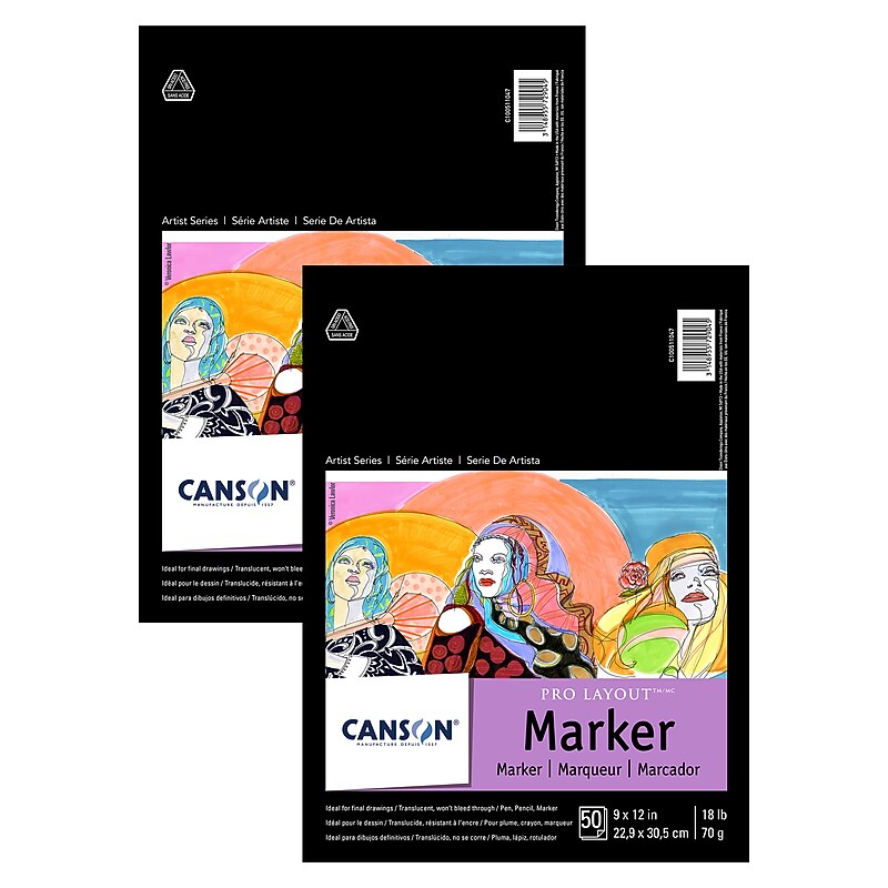 Canson Artist Series 9" x 12" Pro Layout Marker Pad, 50 Sheets/Pad, 2/Bundle (MCXC100511047-2) image 1