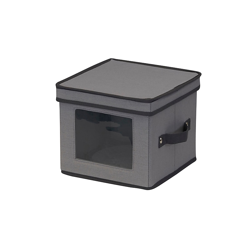 Household Essentials Medium Stackable Folding Fabric China Plate Storage Box, 8" x 10"x 10", 14 Qt., Gray (52534-1) image 1