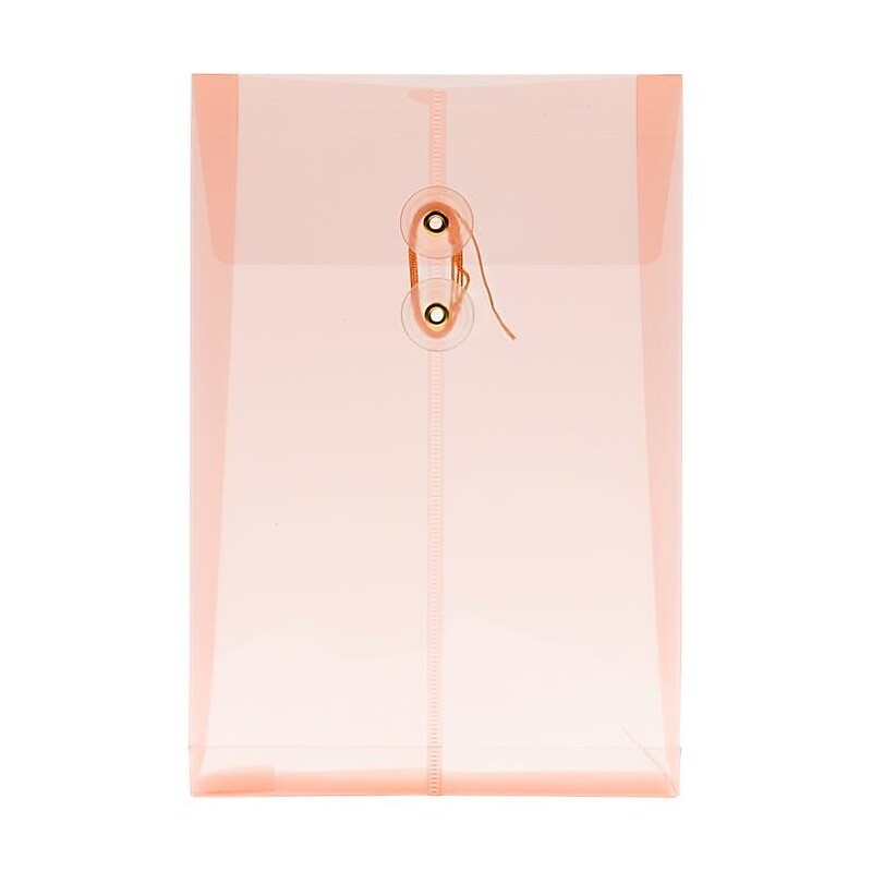 JAM Paper Plastic Envelopes with Button & String Tie Closure, 6 1/2" x 9 1/4", Peach, 12/Pack (33630PCH) image 1