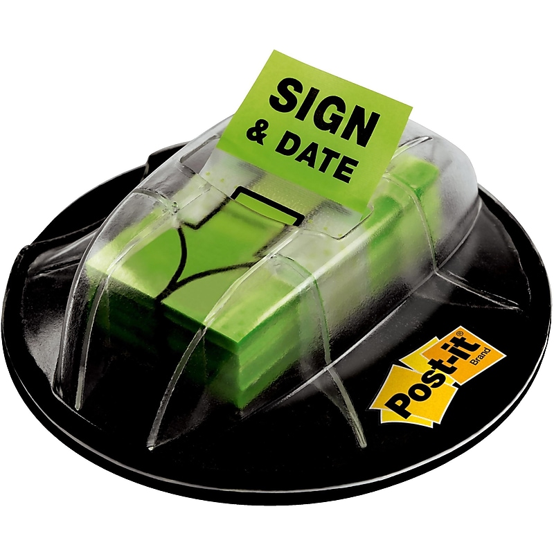 Post-it 'Sign & Date' Message Flags, .94" Wide, Green, 200 Flags/Pack (680-HVSD) image 1