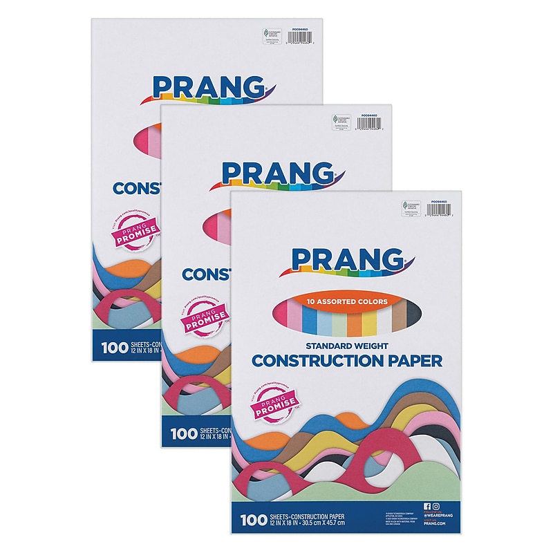 Prang 12" x 18" Construction Paper, Assorted Colors, 100 Sheets/Pack, 3 Packs/Bundle (PAC94460-3) image 1