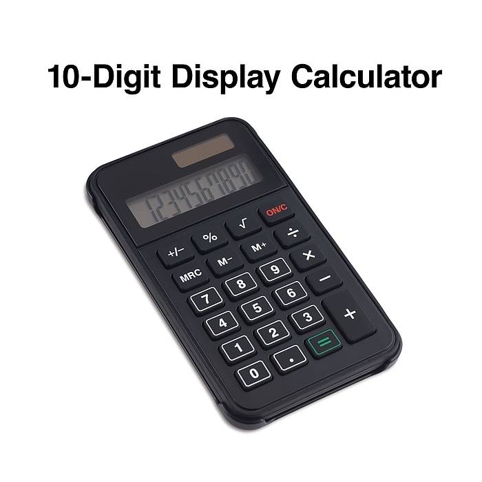 Staples 10-Digit Battery & Solar Basic Pocket Calculator, Black