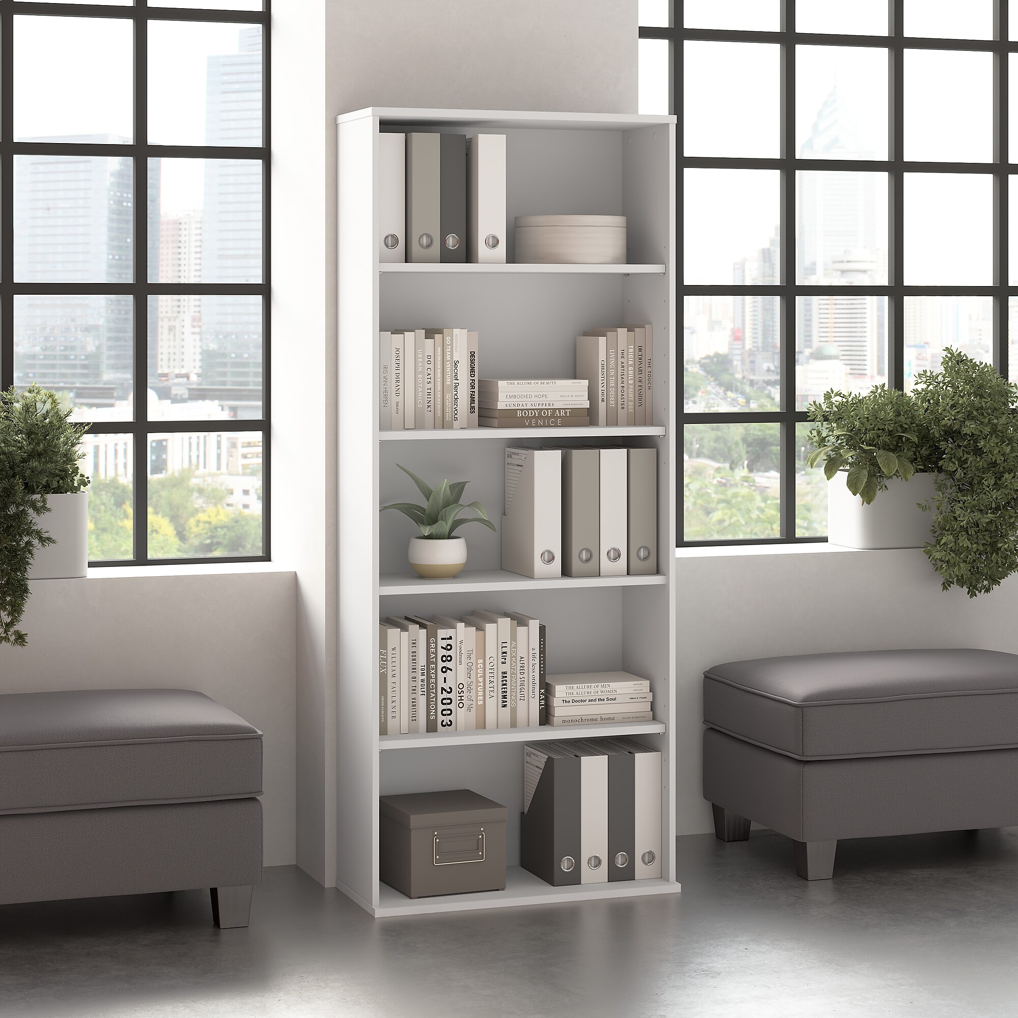 Bush Business Furniture Hustle Tall 5 Shelf Bookcase, White (HUB230WH) Sansujyuku sansujyuku.com