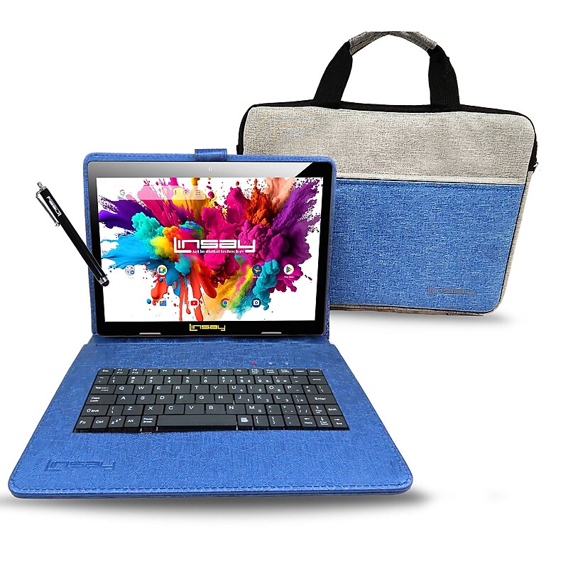 Linsay Octa Core 10.1" Tablet, 4GB RAM, 128GB Storage, Android 13, Bundled with Blue Keyboard Case, Briefcase, and Stylus Pen image 1